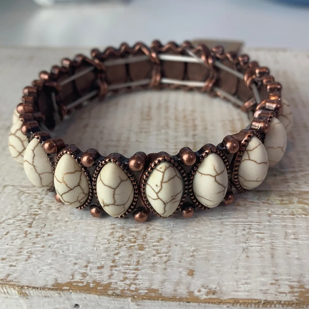 Southwestern Natural Stone Navajo Stretch Bracelet - Picture 2 of 5